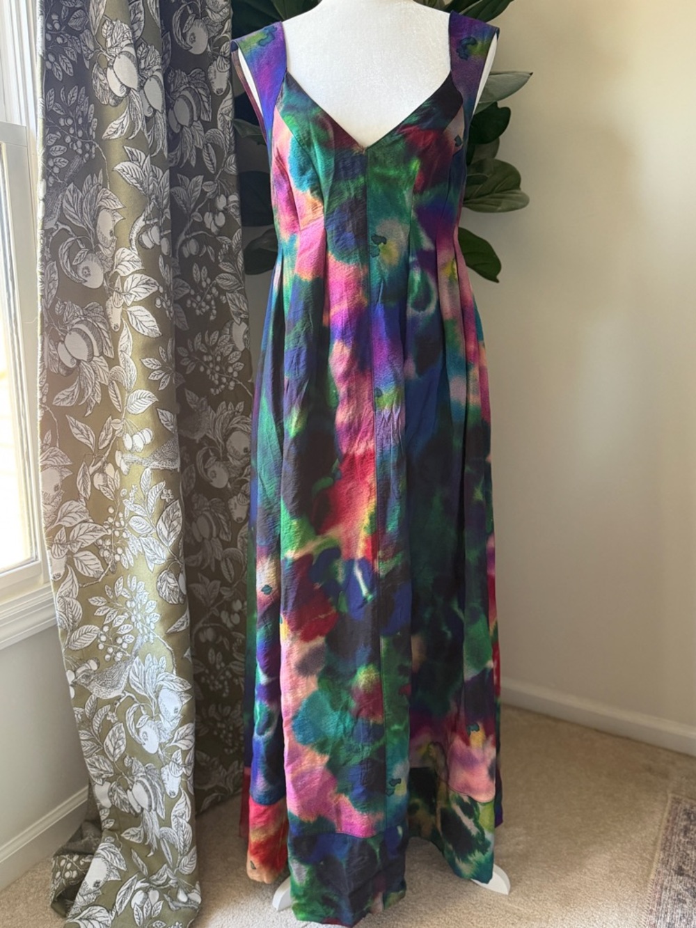 Anthropologie Multicolor Watercolor V-Neck Maxi Dress